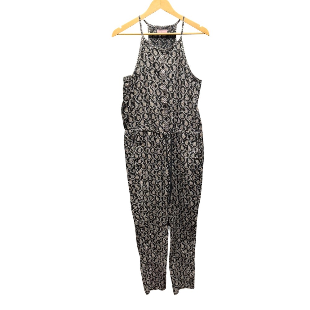 Lou & Grey Womens Black White Paisley Cotton Halter Racerback Jumpsuit Small